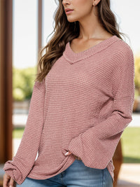Dropped Shoulder Long Sleeve Knit Top Trandify Deal