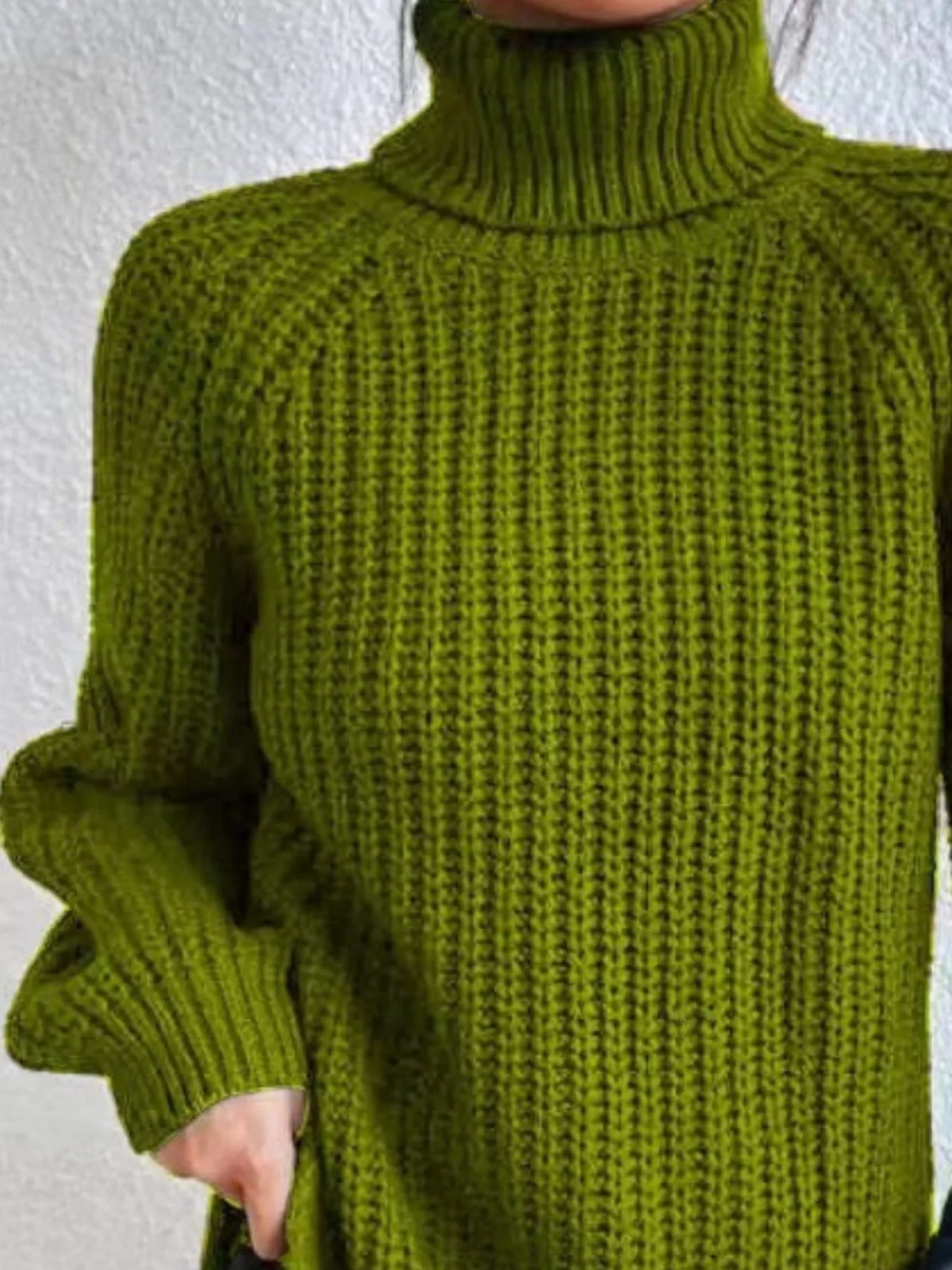 Plus Size Turtleneck Sweater - Ribbed Long Sleeve Top