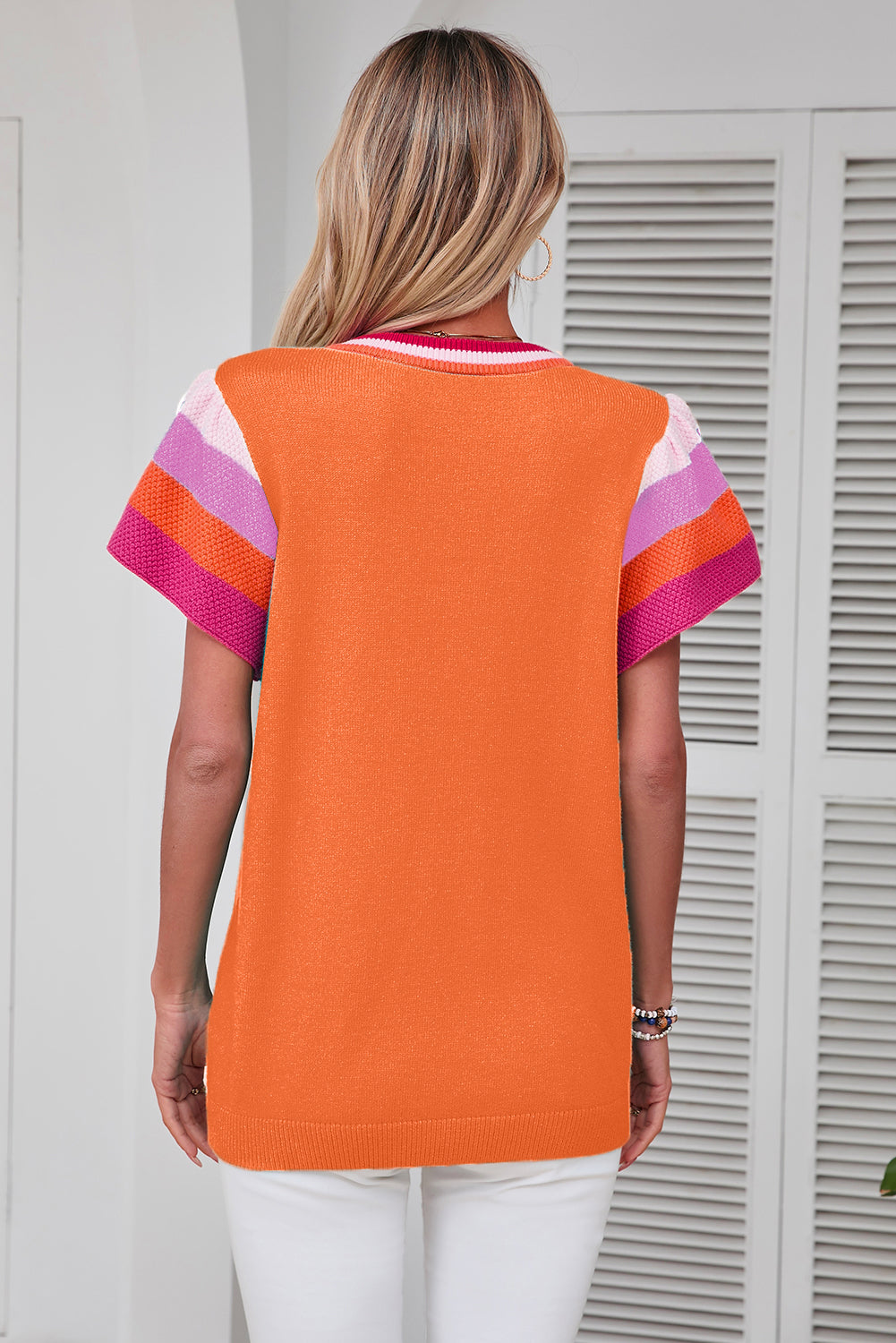 Color Block Round Neck Knit Top Trandify deal