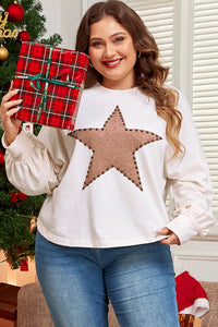 Plus Size Studded Star Round Neck Long Sleeve Blouse Trandify Deal