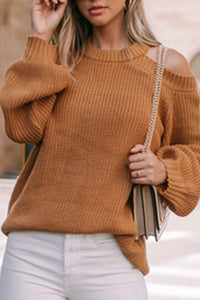 Cutout Back Cold Shoulder Long Sleeve Sweater Trandify deal