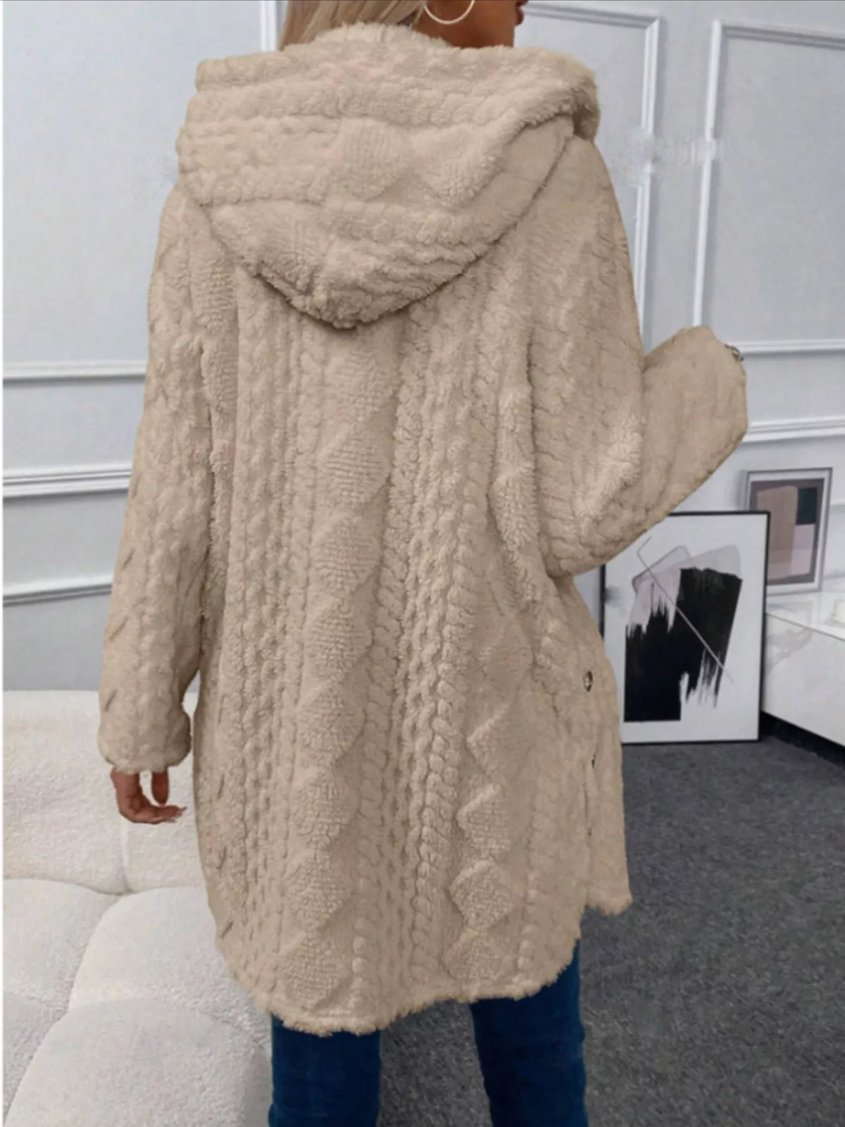 Women's Thick Fleece Jacket | Button-Down Hooded Outerwear