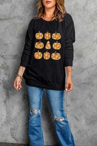 Pumpkin Round Neck Long Sleeve Sweatshirt Trandify Deal