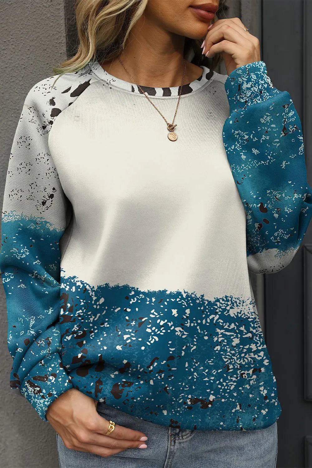 Printed Round Neck Long Sleeve Sweatshirt Trandify Deal