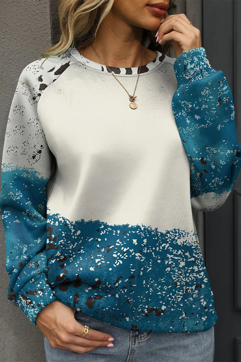 Printed Round Neck Long Sleeve Sweatshirt Trandify Deal