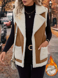 Full Size Contrast Open Front Sherpa Vest Coat Trandify deal