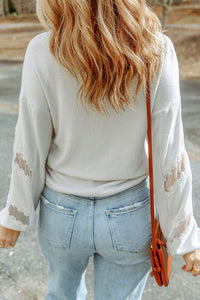 Lace Detail Drop Sleeve Ribbed Top Trandify Deal