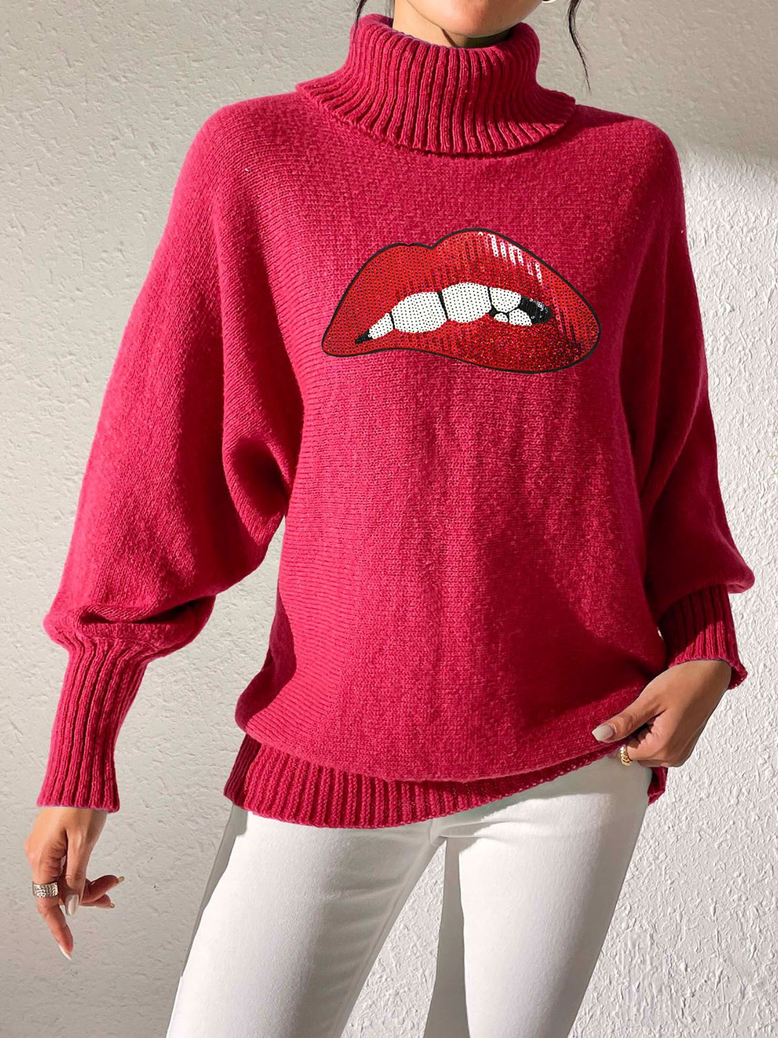 Lip Turtleneck Long Sleeve Sweater Trandify Deal
