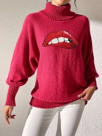 Lip Turtleneck Long Sleeve Sweater Trandify Deal