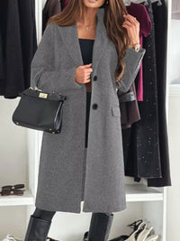 Women's Lapel Collar Long Sleeve Coat - Buttoned & Pocketed