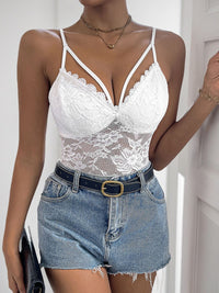 Perfee Spaghetti Strap Lace Bodysuit Trandify Deal
