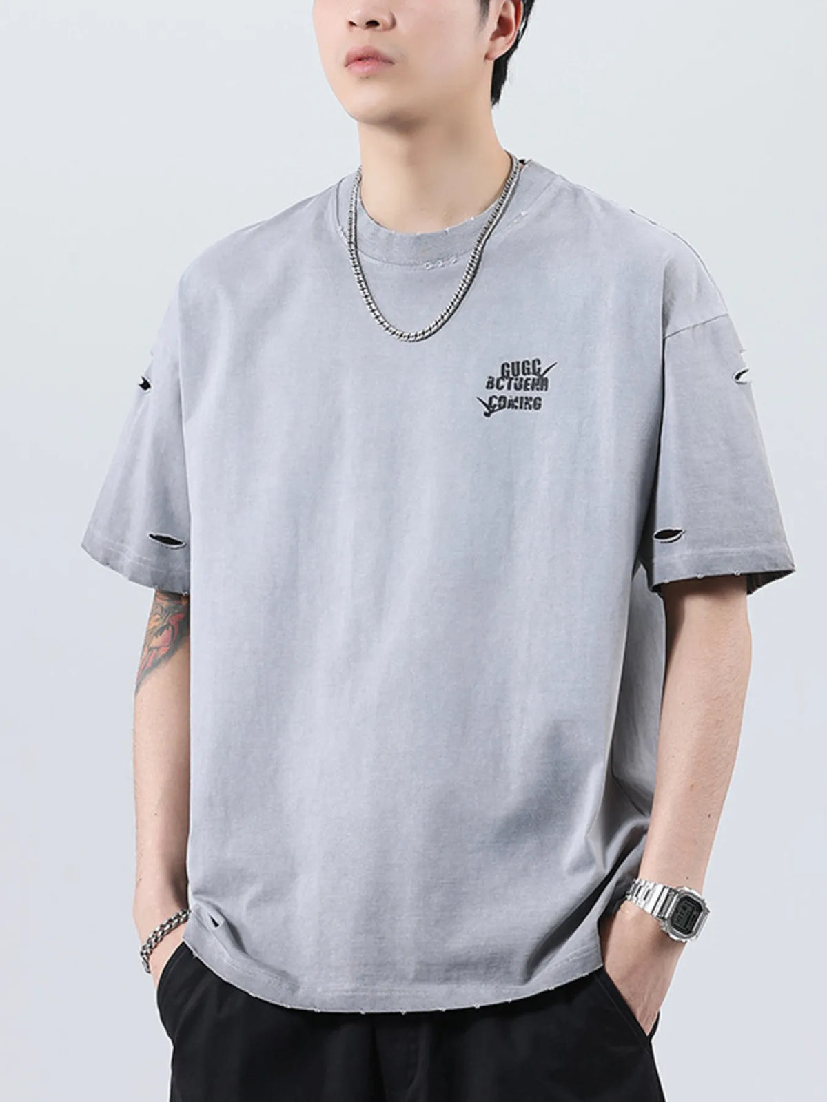 Men's Plus Size Distressed Cotton T-Shirt | Oversized Vintage Tee