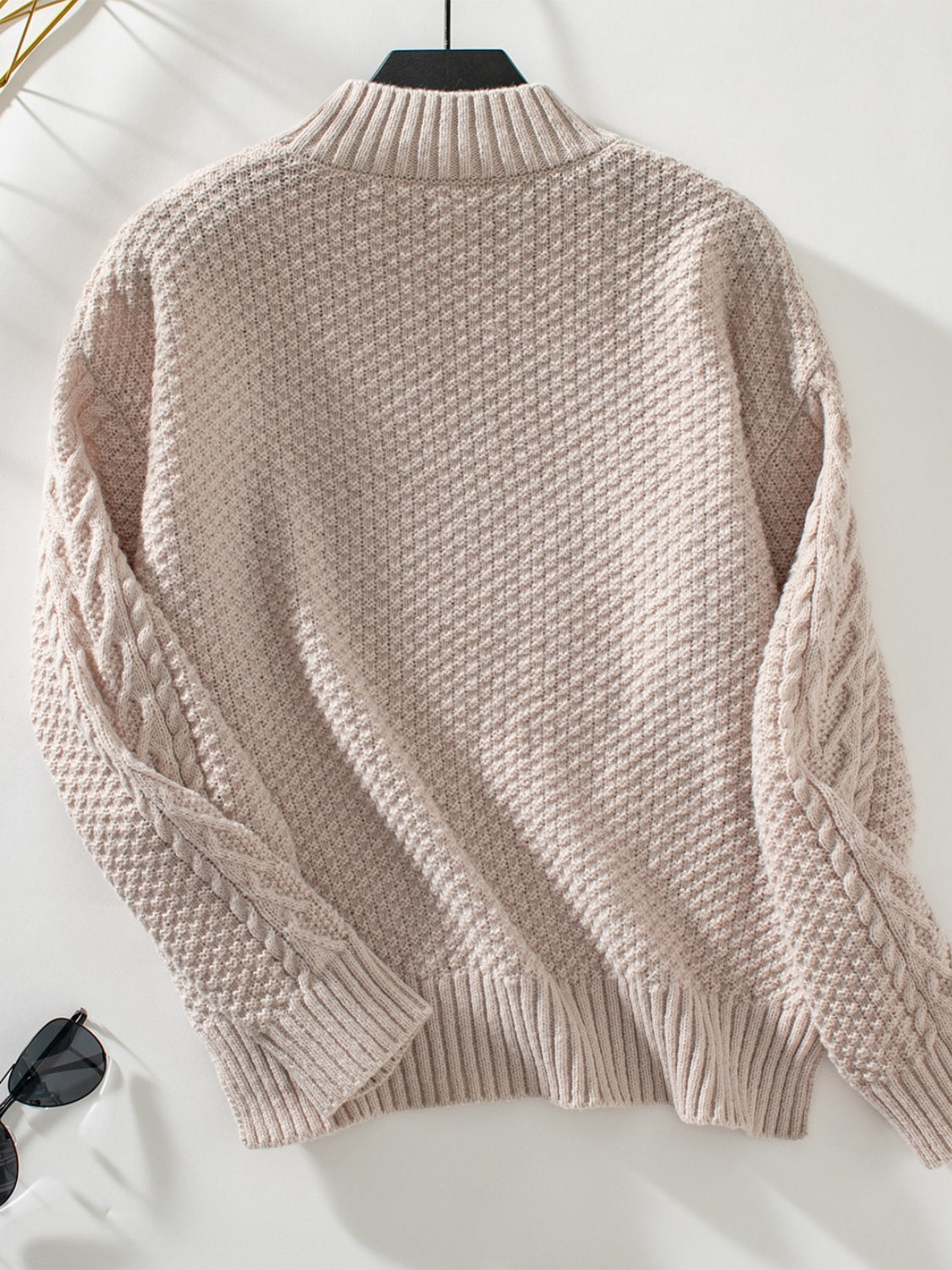 Cable-Knit Mock Neck Long Sleeve Sweater Trandify Deal