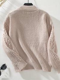 Cable-Knit Mock Neck Long Sleeve Sweater Trandify Deal
