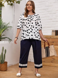 Plus Size Polka Dot Round Neck Half Sleeve Blouse Trandify deal