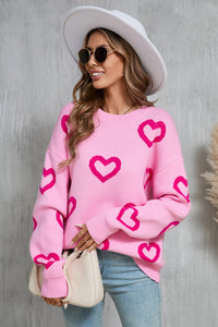 Angel Wings Heart Round Neck Dropped Shoulder Long Sleeve Sweater Trandify Deal