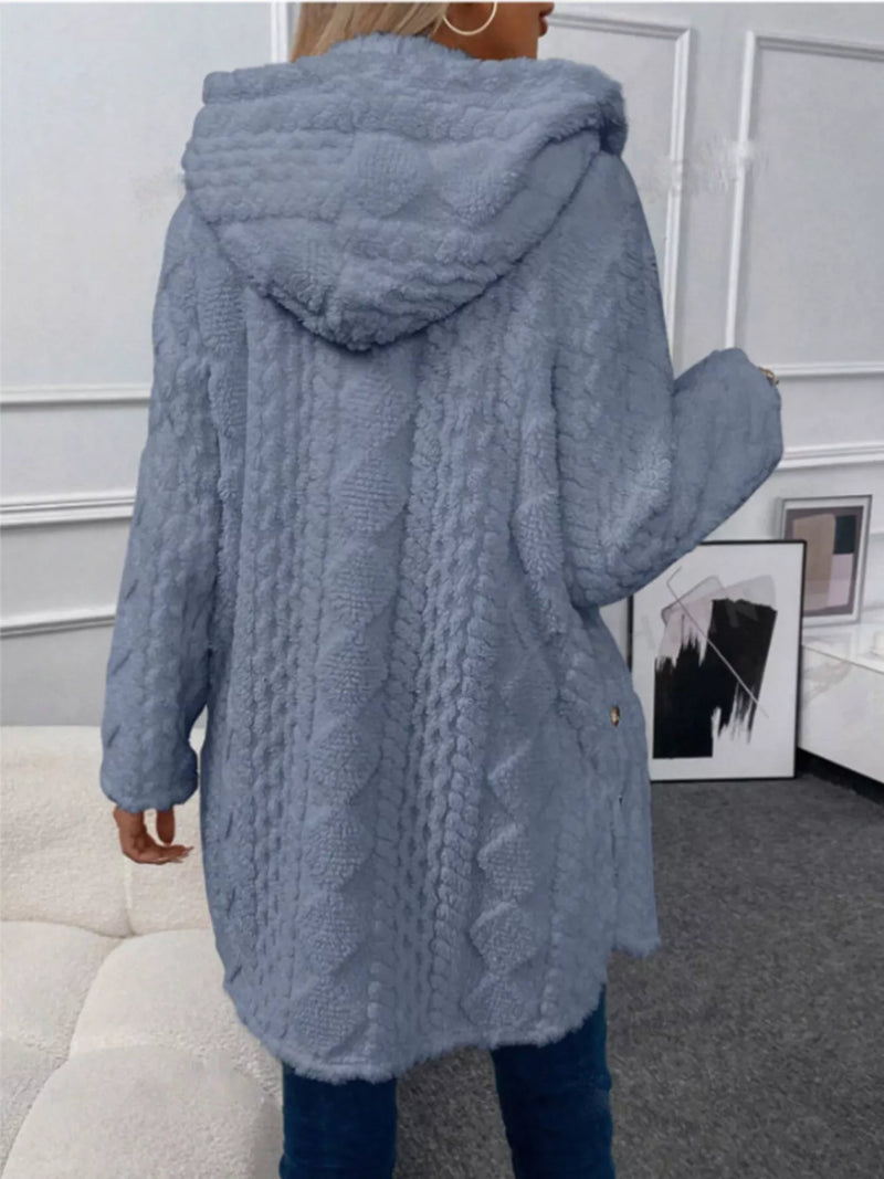 Women's Thick Fleece Jacket | Button-Down Hooded Outerwear