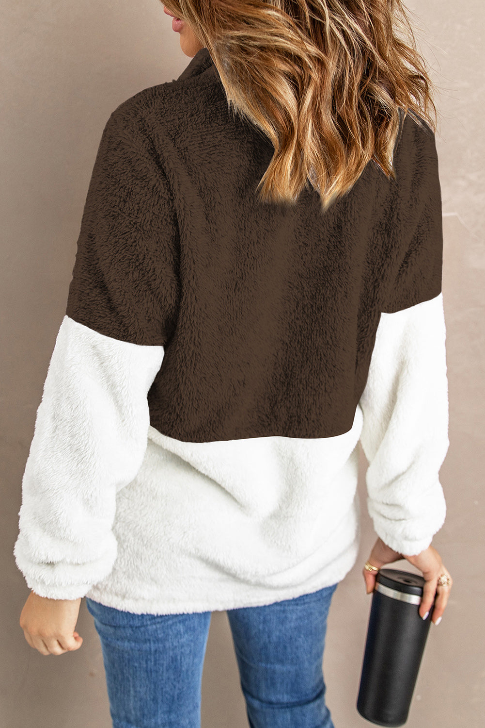 Color Block Half Zip Long Sleeve Fuzzy Sweatshirt Trandify Deal