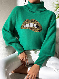 Lip Turtleneck Long Sleeve Sweater Trandify Deal