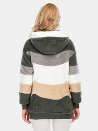 Full Size Drawstring Color Block Zip Up Hooded Outerwear Trandify Deal