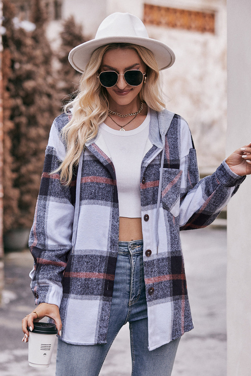Mandy Plaid Dropped Shoulder Hooded Jacket Trandify Deal
