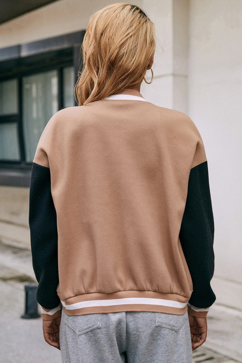 Ivy Lane Contrast Baseball Collar Snap Down Jacket Trandify Deal