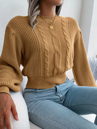 Women's Cropped Cable Knit Sweater | Crewneck Top