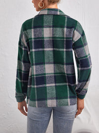 Plaid Collared Neck Button Down Jacket Trandify Deal