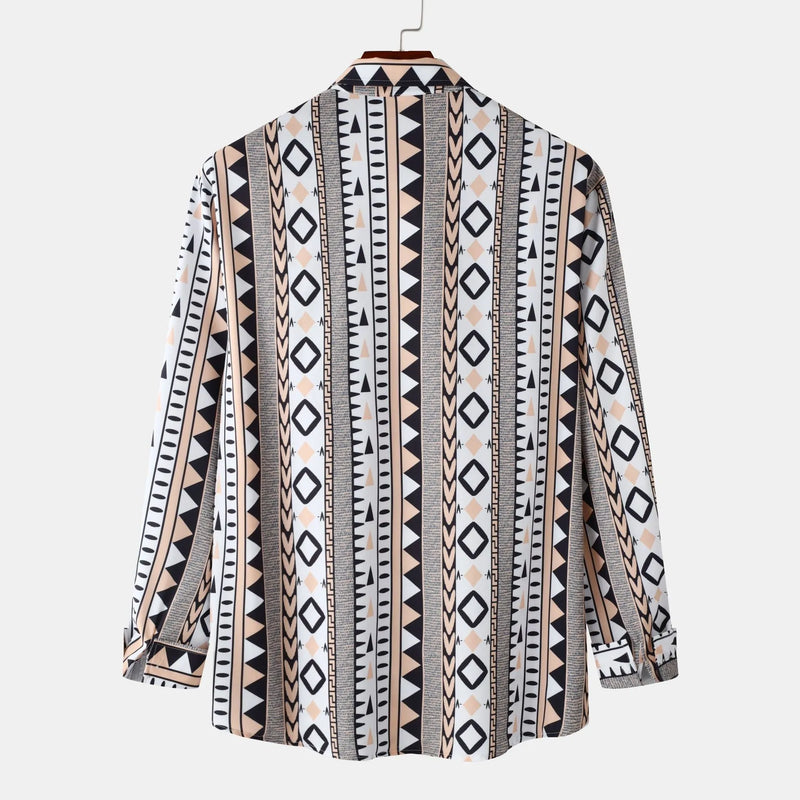 Men’s Geometric Print Long Sleeve Shirt – Trendy Casual Button-Up for Stylish Outfits