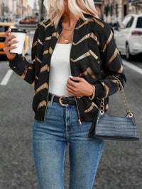 Printed Baseball Collar Zip Up Jacket Trandify Deal