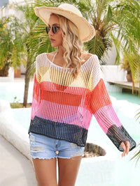 Color Block Openwork Boat Neck Cover Up Trandify deal