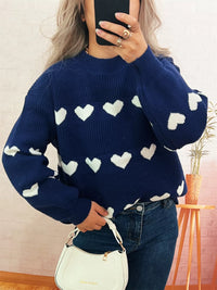 Women's Heart Pattern Sweater - Cute Dropped Shoulder Pullover