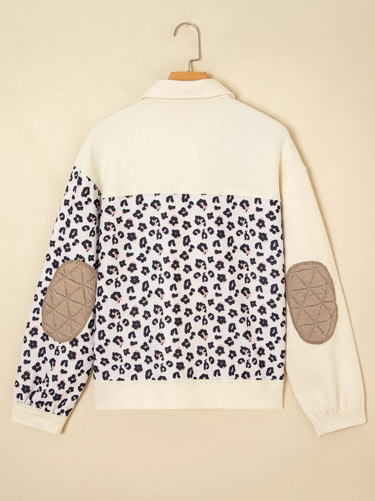 Leopard Print Quilted Jacket for Women - Cozy Waffle Textured