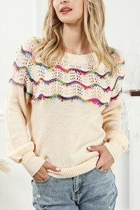 Boho striped openwork knit sweater for women, y2k crochet top
