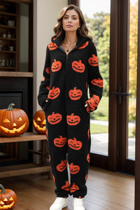 Cozy Pumpkin Spice Half Zip Hooded Jumpsuit for Women – TrandifyDeal