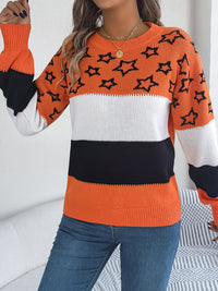 Star Contrast Round Neck Sweater Trandify Deal