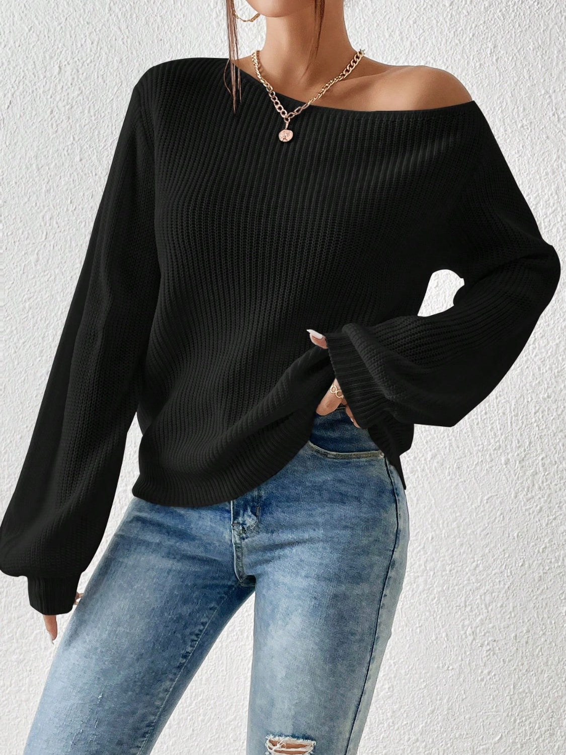 Honey Single Shoulder Long Sleeve Sweater Trandify Deal