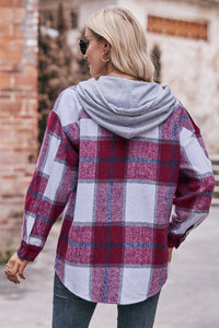 Mandy Plaid Dropped Shoulder Hooded Jacket Trandify Deal
