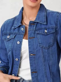 Women's Long Sleeve Denim Jacket - Button Up & Stretch Fit
