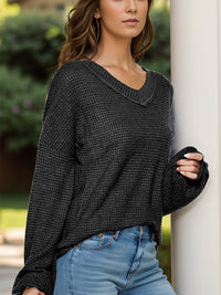 Dropped Shoulder Long Sleeve Knit Top Trandify Deal