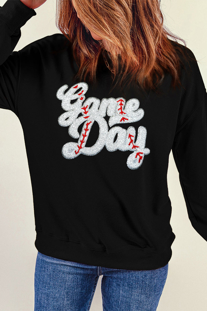 Letter Graphic Round Neck Long Sleeve Sweatshirt Trandify Deal