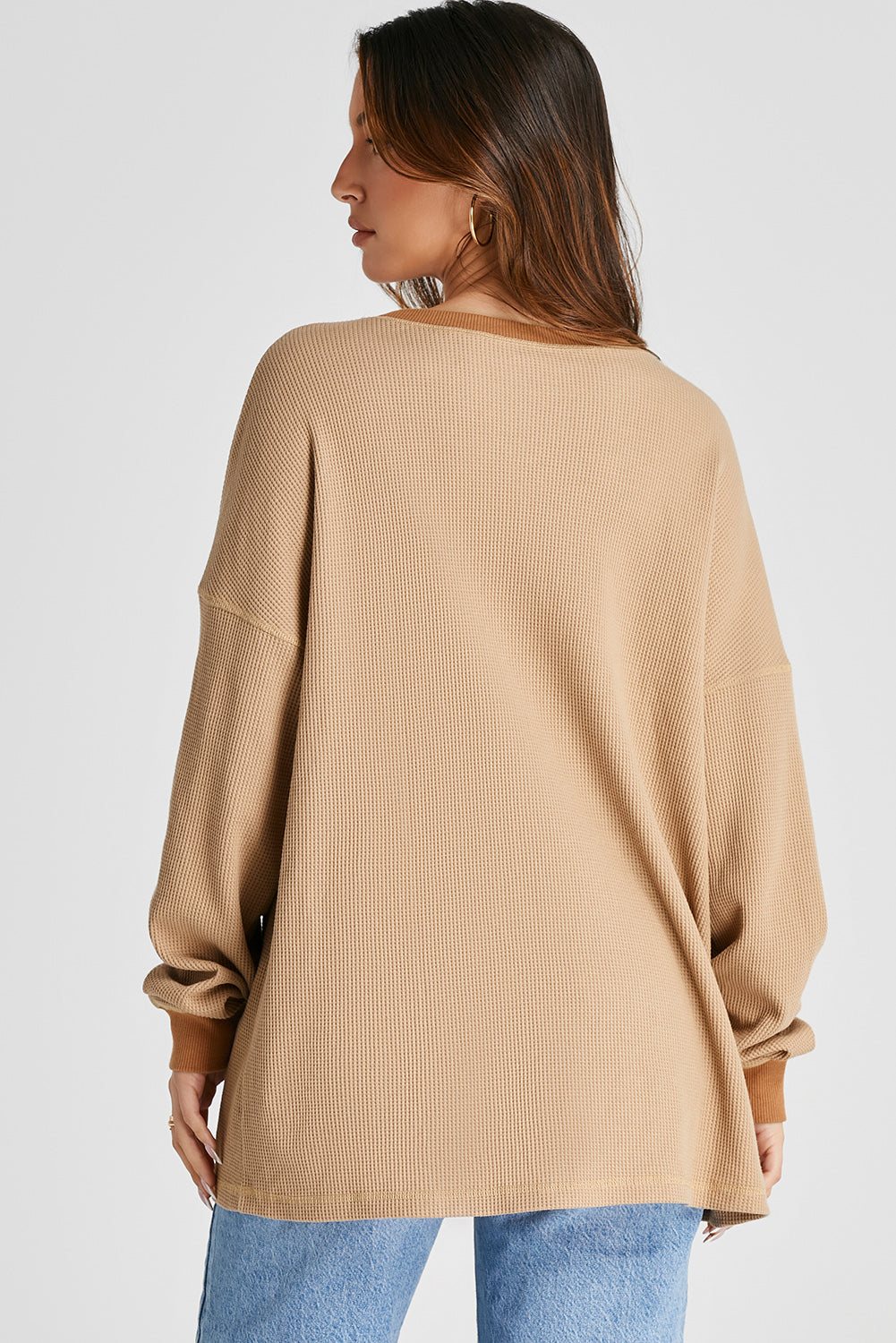 Waffle-Knit Long Sleeve Sweatshirt Trandify Deal