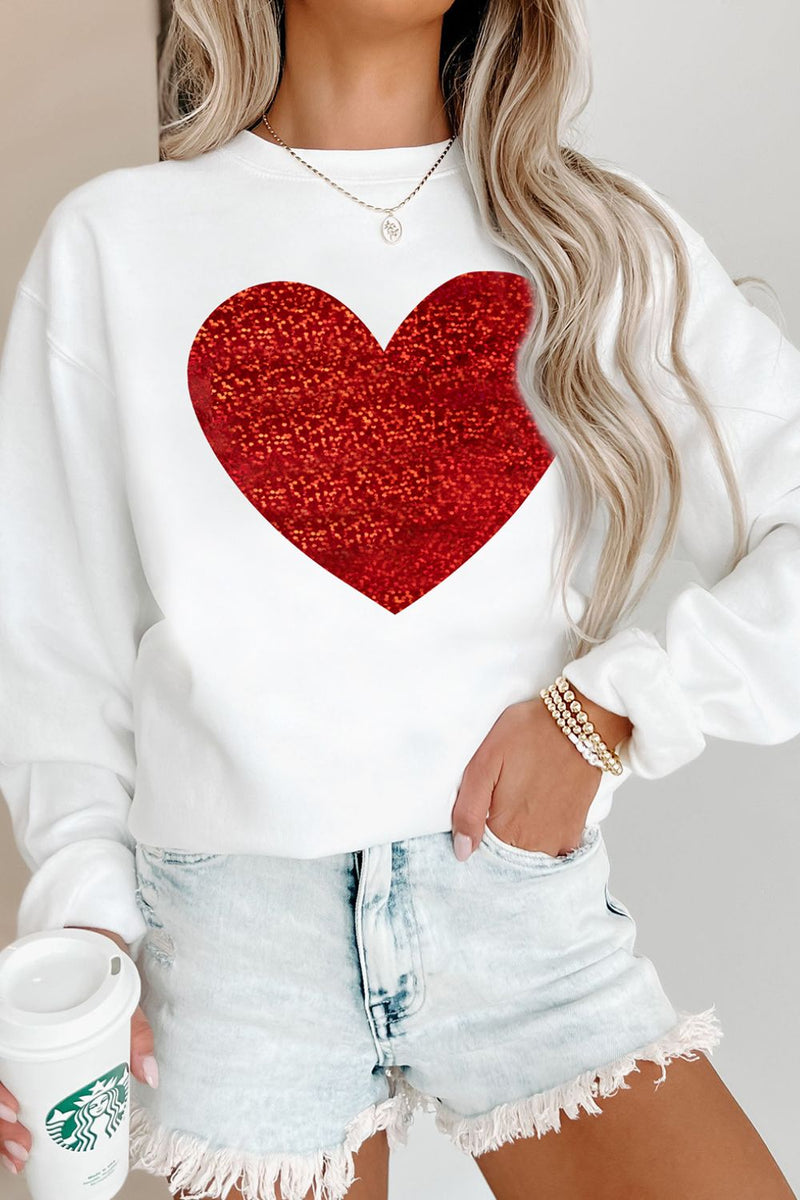 Valentine’s Day Heart Round Neck Long Sleeve Sweatshirt Trandify Deal