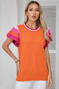 Color Block Round Neck Knit Top Trandify deal