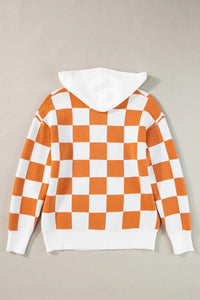 Checkered Long Sleeve Hooded Sweater Trandify Deal