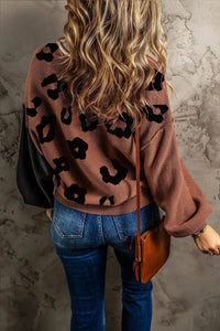 Leopard Round Neck Long Sleeve Sweater Trandify Deal
