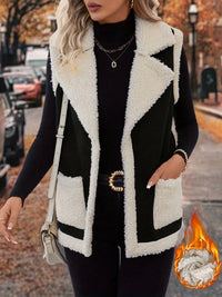 Full Size Contrast Open Front Sherpa Vest Coat Trandify deal