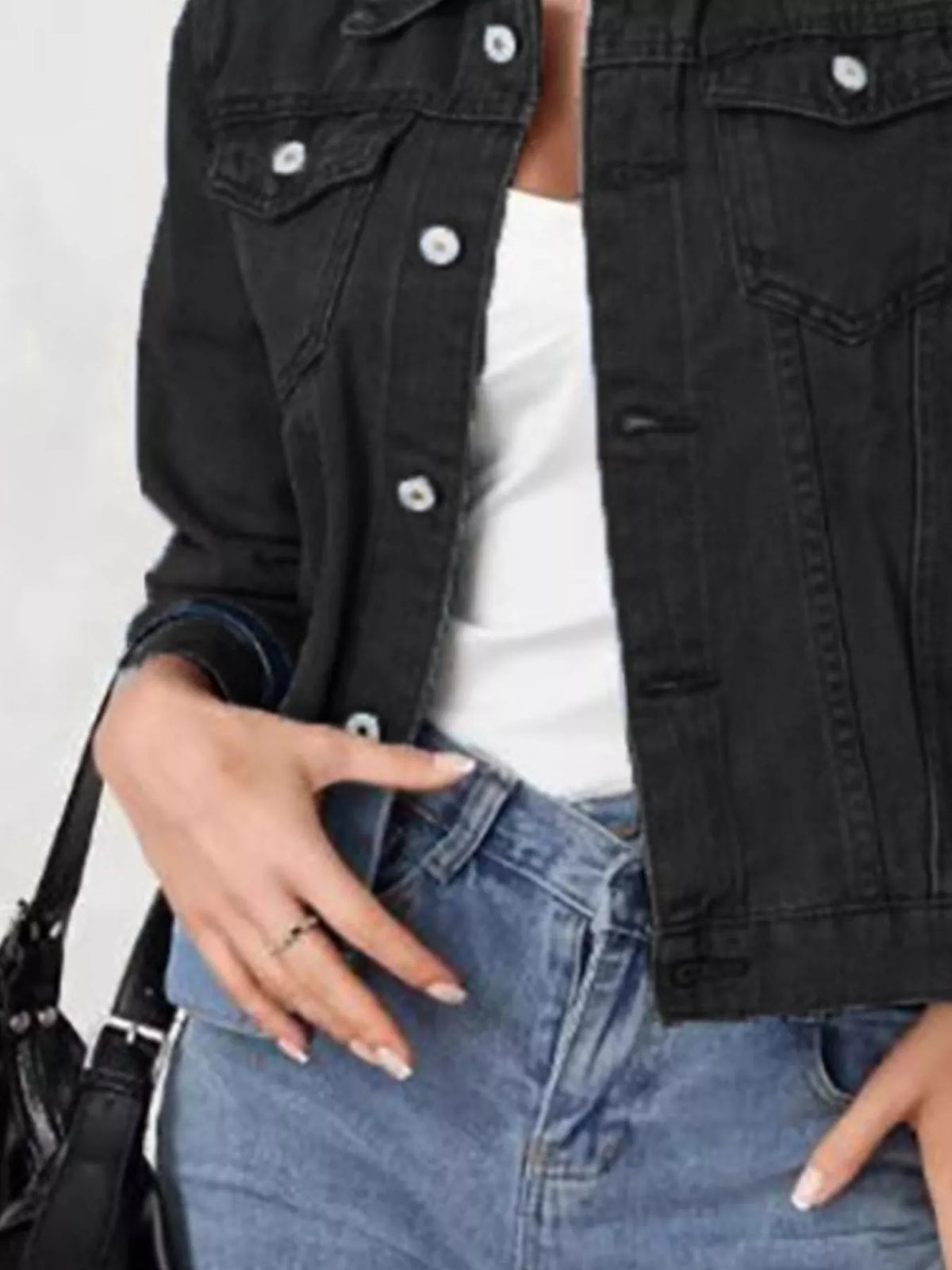 Women's Long Sleeve Denim Jacket - Button Up & Stretch Fit