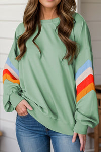 Contrast Round Neck Long Sleeve Sweatshirt Trandify Deal