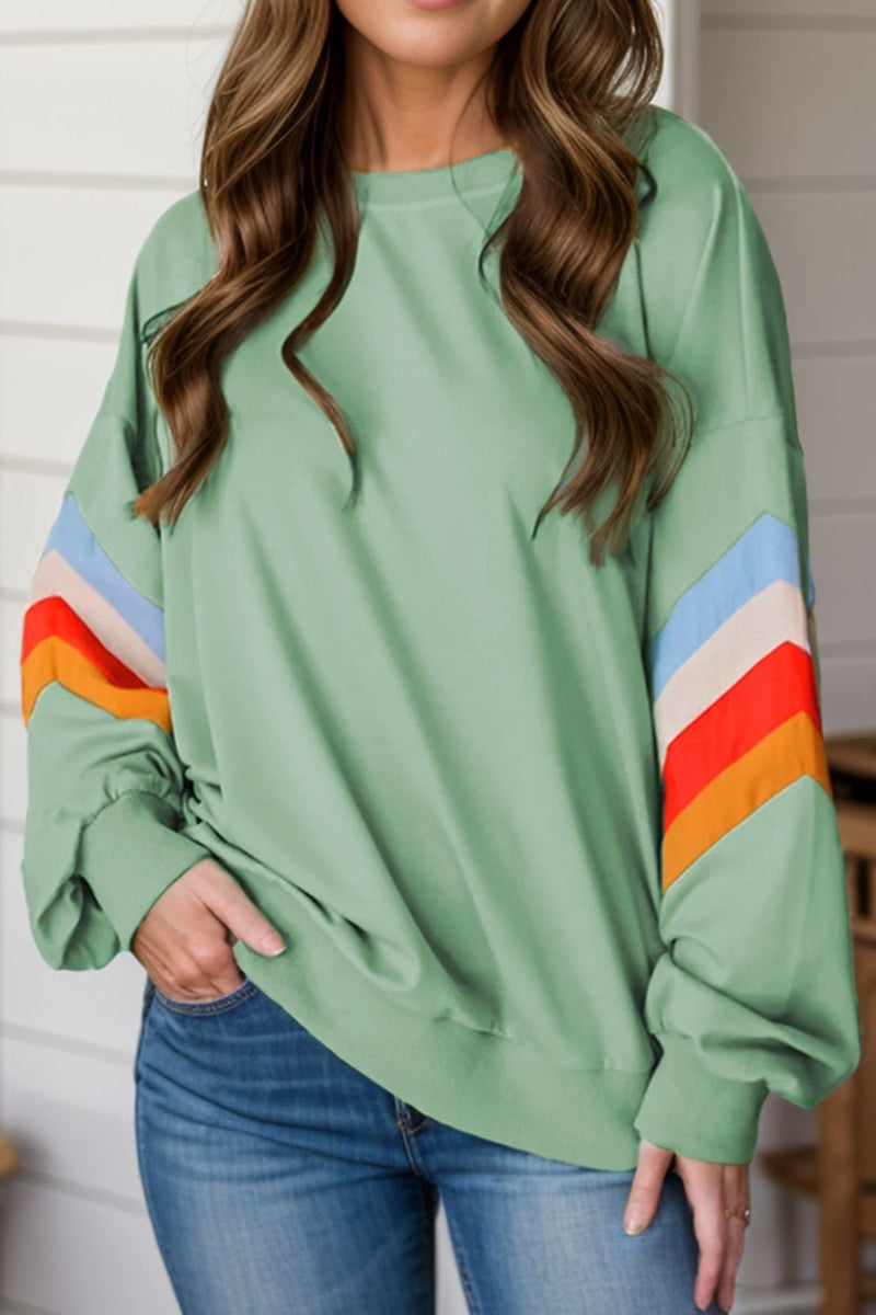 Contrast Round Neck Long Sleeve Sweatshirt Trandify Deal
